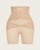 Nude tummy control body shorts shapewear with crisscross shaping panel detail