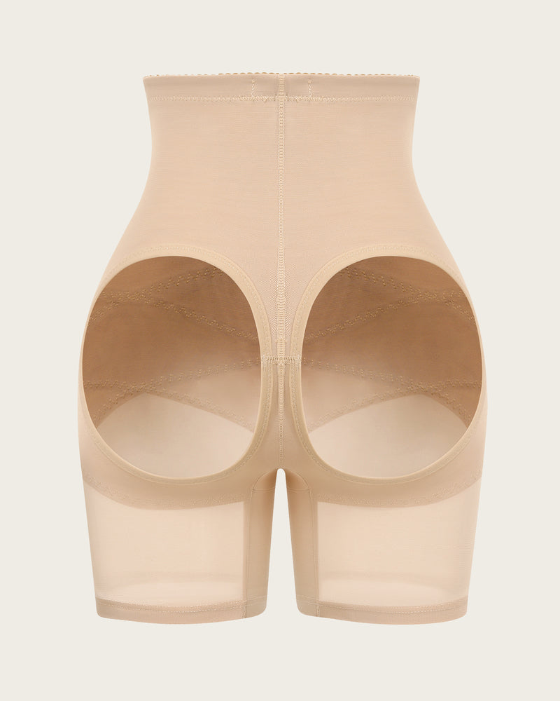 Nude tummy control body shorts shapewear back view with oval contour panels