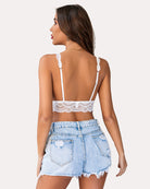 White deep plunge lace bralette, lined, adjustable back straps
