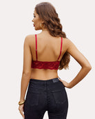 Wine red lace backless crop cami with thin straps and scalloped lace band
