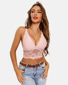 Lace bralette crop top, v-neck racerback, pale pink lace