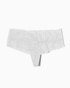 White low-waist lace thong with scalloped edges and center bow