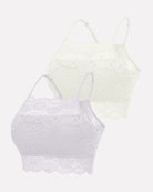 2-pack lace wireless crop tops, off-white sheer lace underlayer