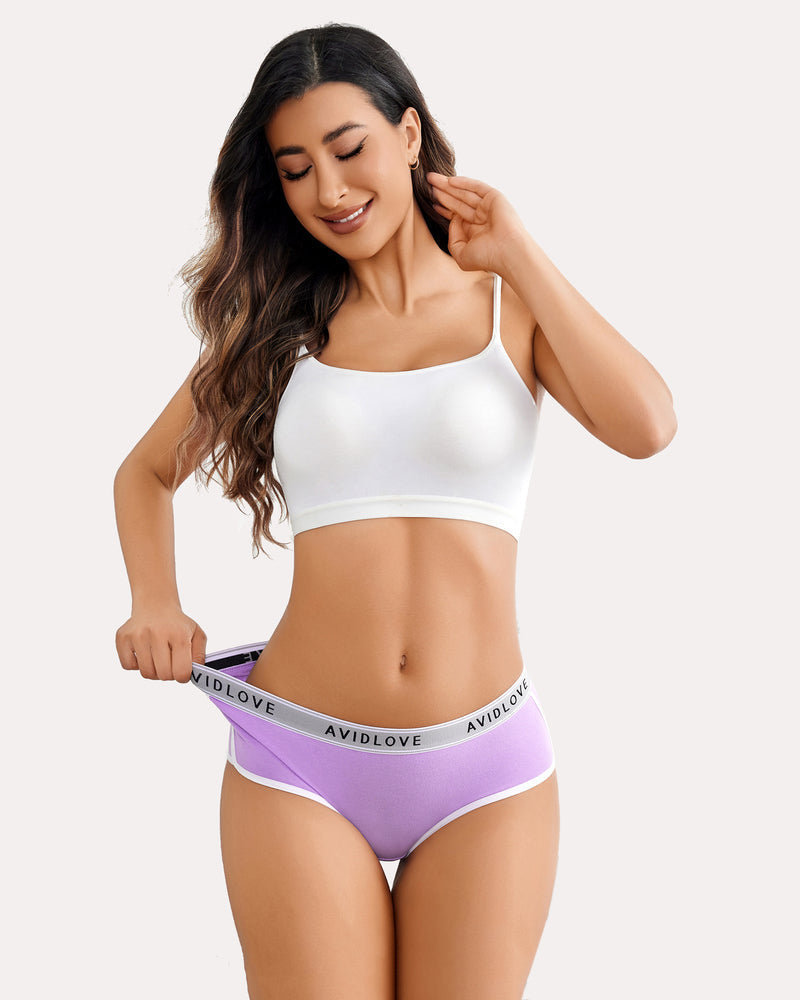 Purple cotton hipster panties with contrast trim and Avidlove logo waistband