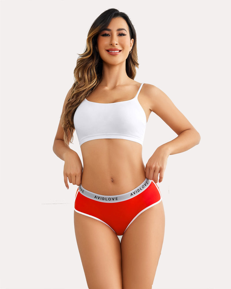 Red cotton hipster panties with contrast trim and Avidlove logo waistband