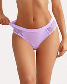 Lilac cotton hipster tanga panties with lace trim at sides