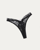 Black lace g-string thong with scalloped lace trim