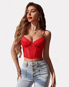 Lace underwired racerback crop top in deep red lace with structured underwire cups