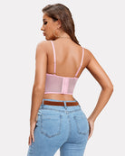 Pink lace underwired racerback crop top, open back with adjustable straps