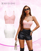 Pink push-up corset bustier top with rhinestone dots and sweetheart bust cups