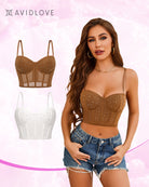 Brown push-up corset bustier top with rhinestone dots and corset-style panels