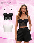 2-pack corset bustiers: black and white push-up tops with thin straps and sweetheart cups