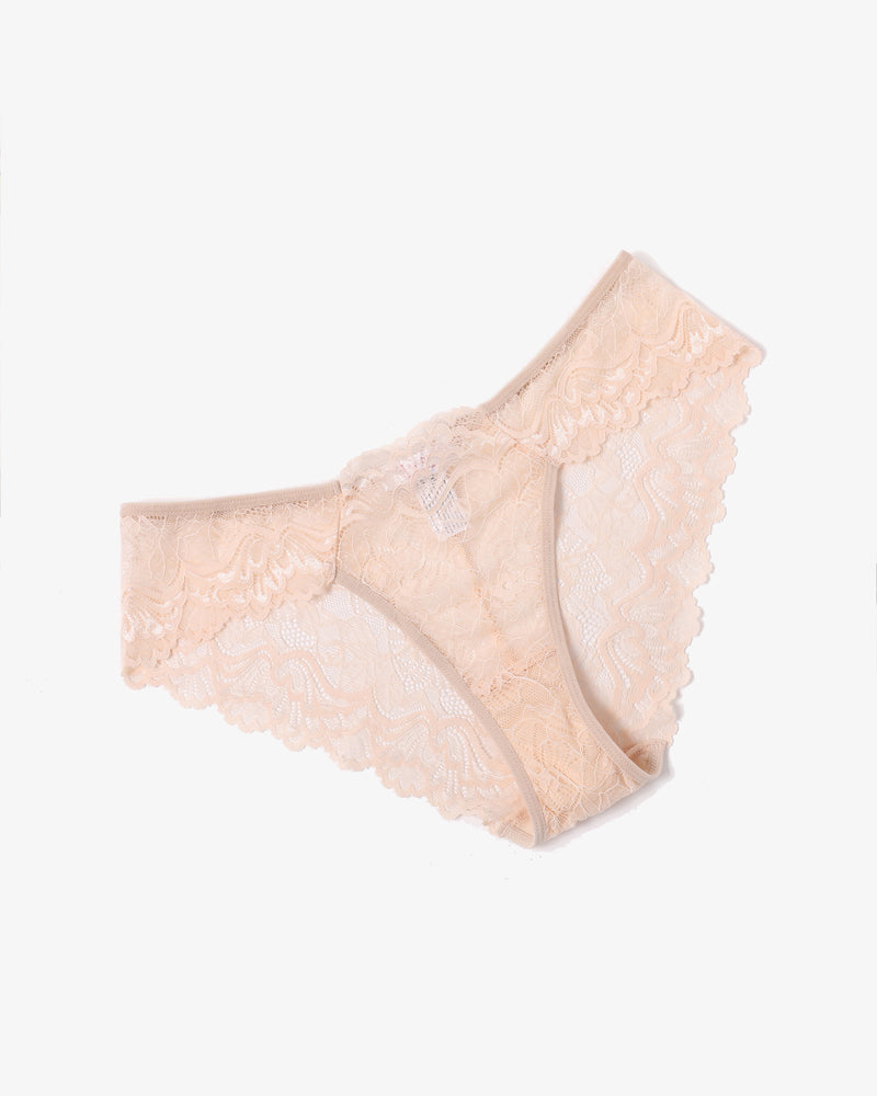 Light peach lace hipster panties with scalloped lace trim