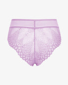 Lavender lace cheeky hipster panties with striped waistband and scalloped edges