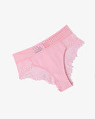 Light pink lace cheeky hipster panties with striped waistband and scalloped edges