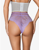 Lilac lace cheeky hipster panties with striped waistband and high-cut lace sides
