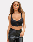 Black lace underwire bralette with scalloped trim and lace overlay cups