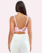 Pink lace underwire bralette back view with adjustable straps