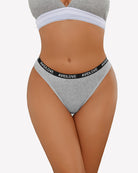 Cotton low-rise thong panties, heather gray with Avidlove logo waistband and narrow back coverage