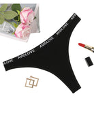 Low-rise thong panties, black, black AVIDLOVE logo waistband.