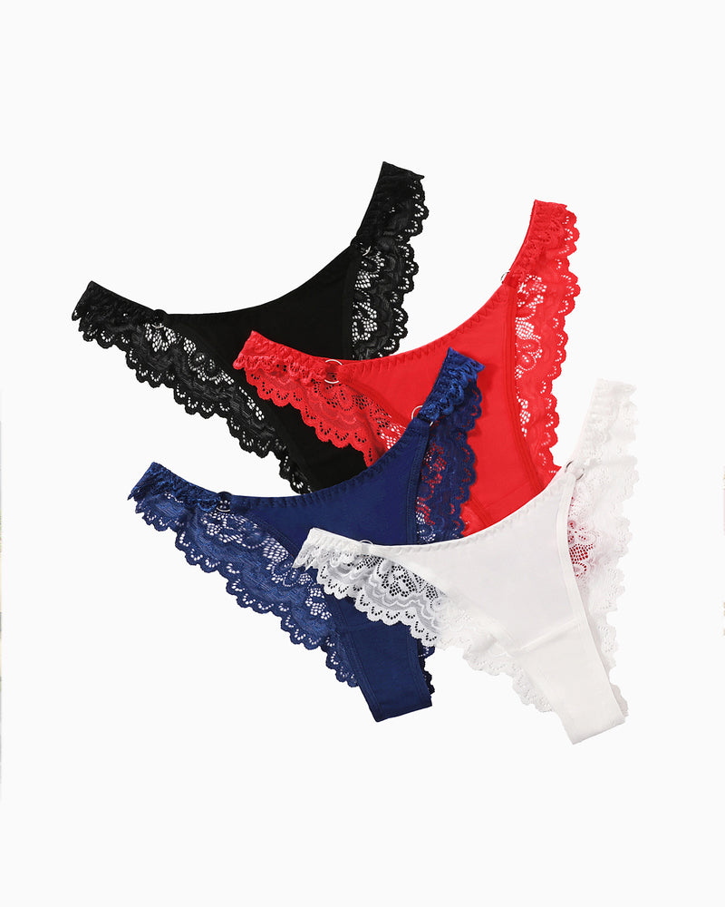 Lace high-cut hipster string panties, multicolor options: black, red, navy, white