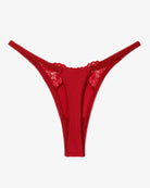 Deep red lace g-string T-back thong with scalloped lace edges