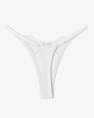 White lace T-back G-string thong with slim back coverage and scalloped lace at waistband.