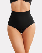 Black tummy control thong shapewear with high-rise shaping band