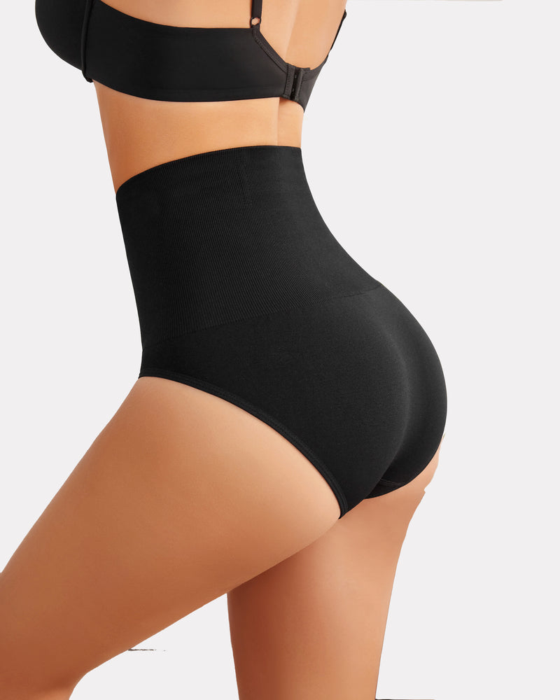 Black tummy control thong shapewear with V-cut back