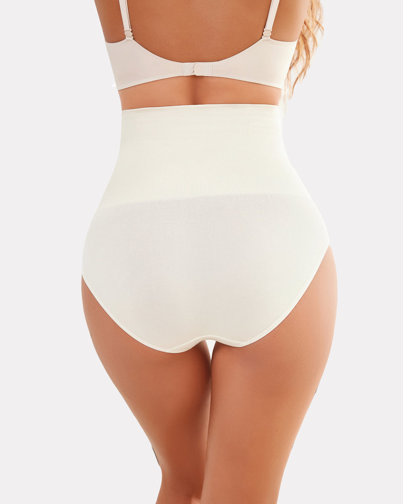 Cream tummy control thong shapewear, smooth high-waist back