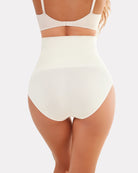 Cream tummy control thong shapewear, smooth high-waist back