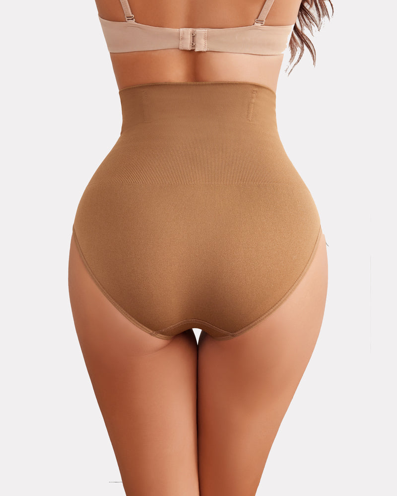 Brown tummy control thong shapewear, seamless high-rise brief