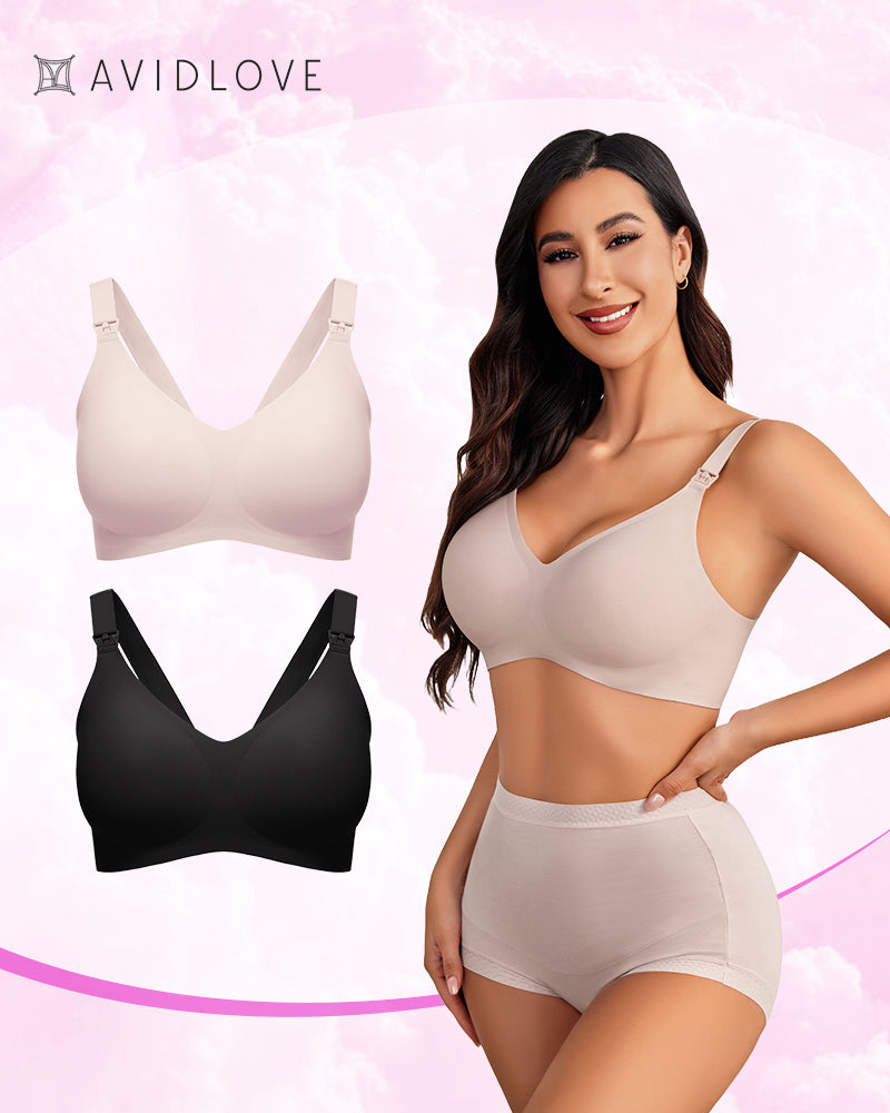 Seamless nursing maternity bra, light beige, V-neck with adjustable straps