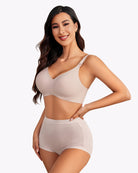 Seamless nursing bra, light beige, V-neck cups with adjustable shoulder straps