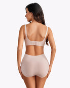 Seamless nursing bra, light beige, back view with adjustable straps