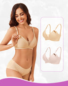 Wireless nursing bra in beige with adjustable straps and soft molded cups