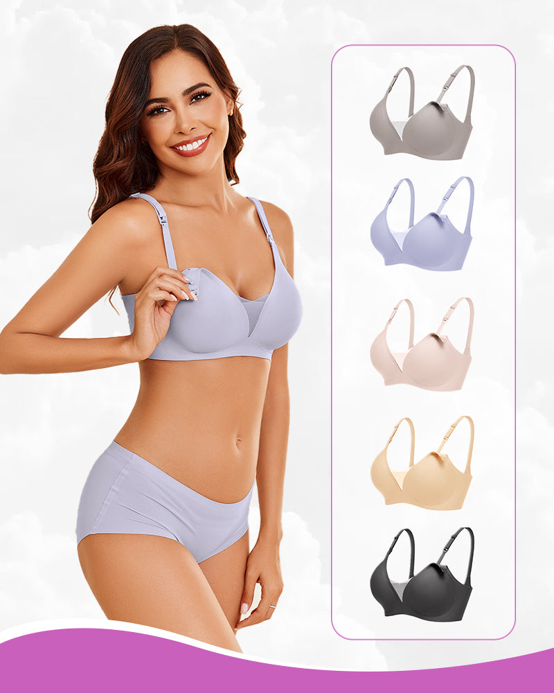 Wireless nursing bra in light blue, adjustable straps, soft molded cups