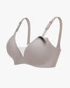 Light gray wireless nursing bralette with molded cups and adjustable straps