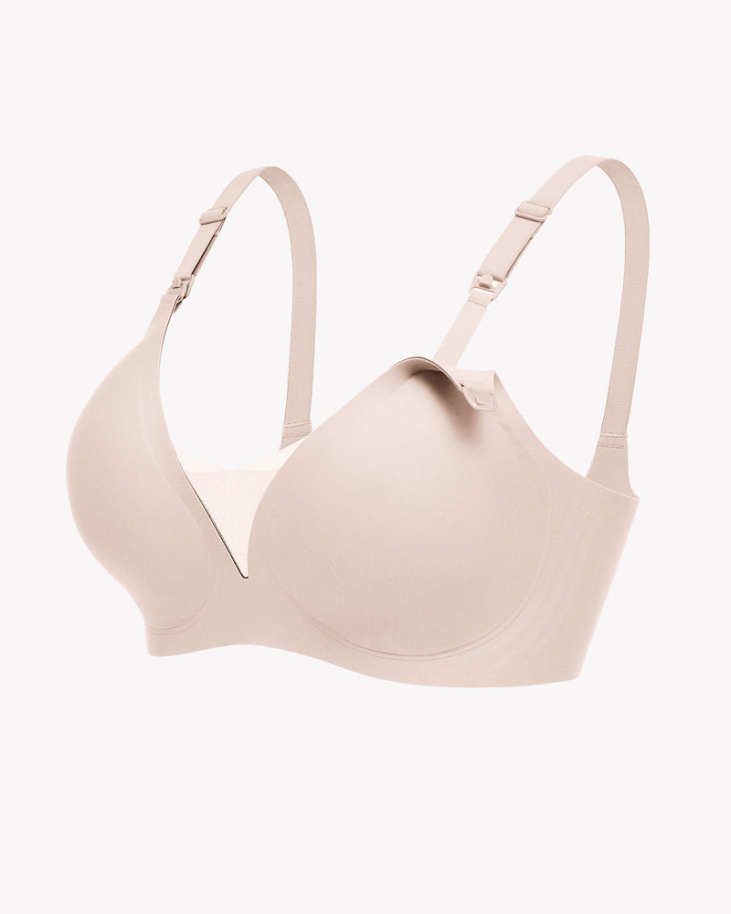 Nude wireless nursing bralette bra cup with adjustable straps and curved neckline