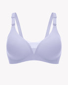 Wireless nursing bra bralette in light purple with adjustable shoulder straps and smooth cups