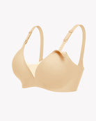 Wireless nursing bra bralette in nude beige with adjustable shoulder straps and front clasp