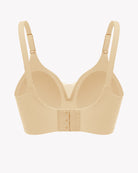 Wireless nursing bra bralette in nude beige with adjustable straps and front clasp closure