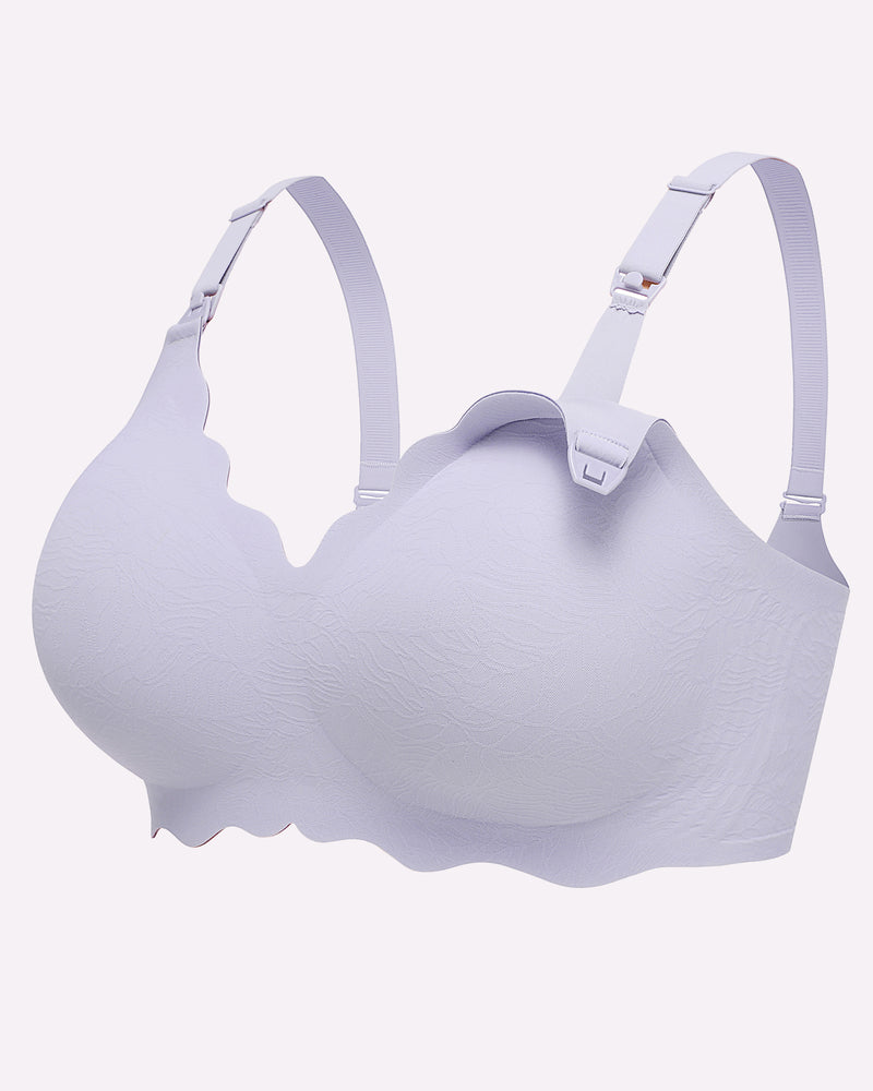 Seamless nursing bra, lilac with scalloped underwire cups and adjustable straps