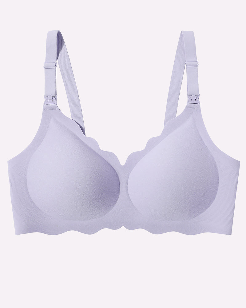 Seamless nursing bra lilac, molded cups with adjustable straps and hook closure