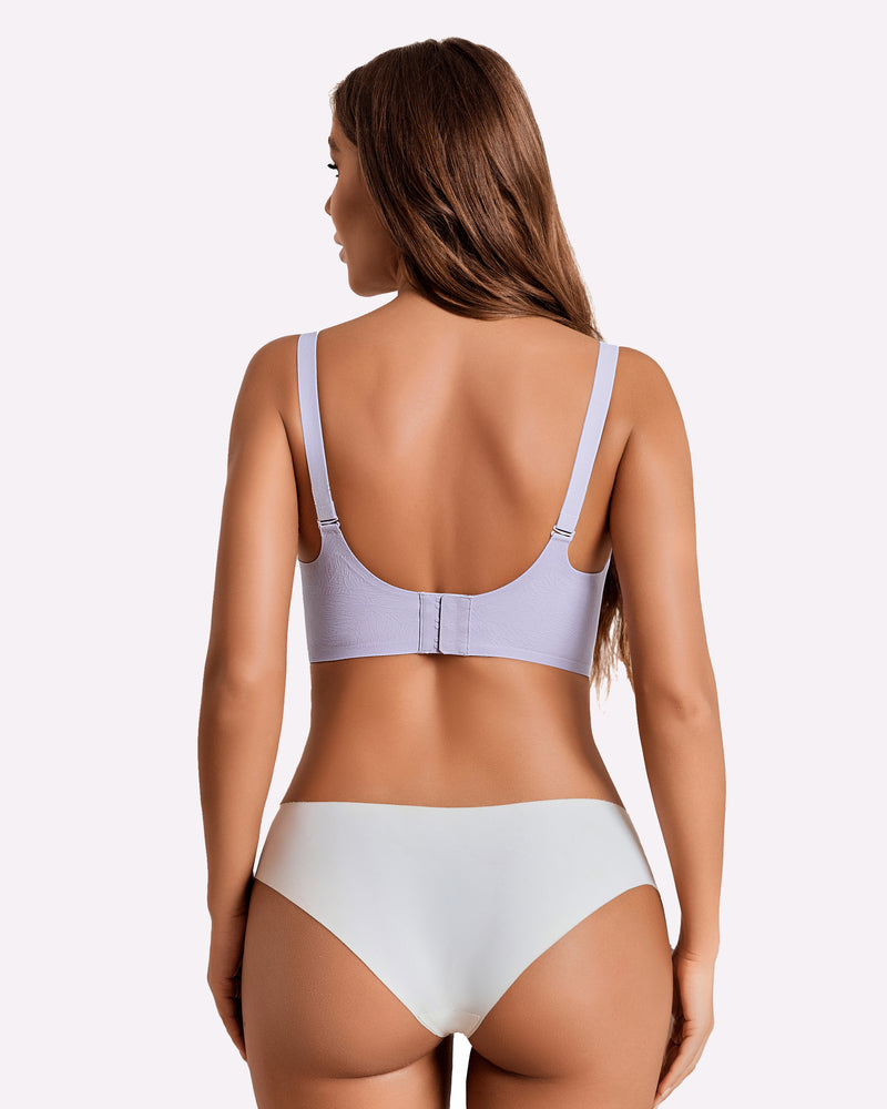 Seamless nursing bra lilac, back view with adjustable straps and U-shaped band