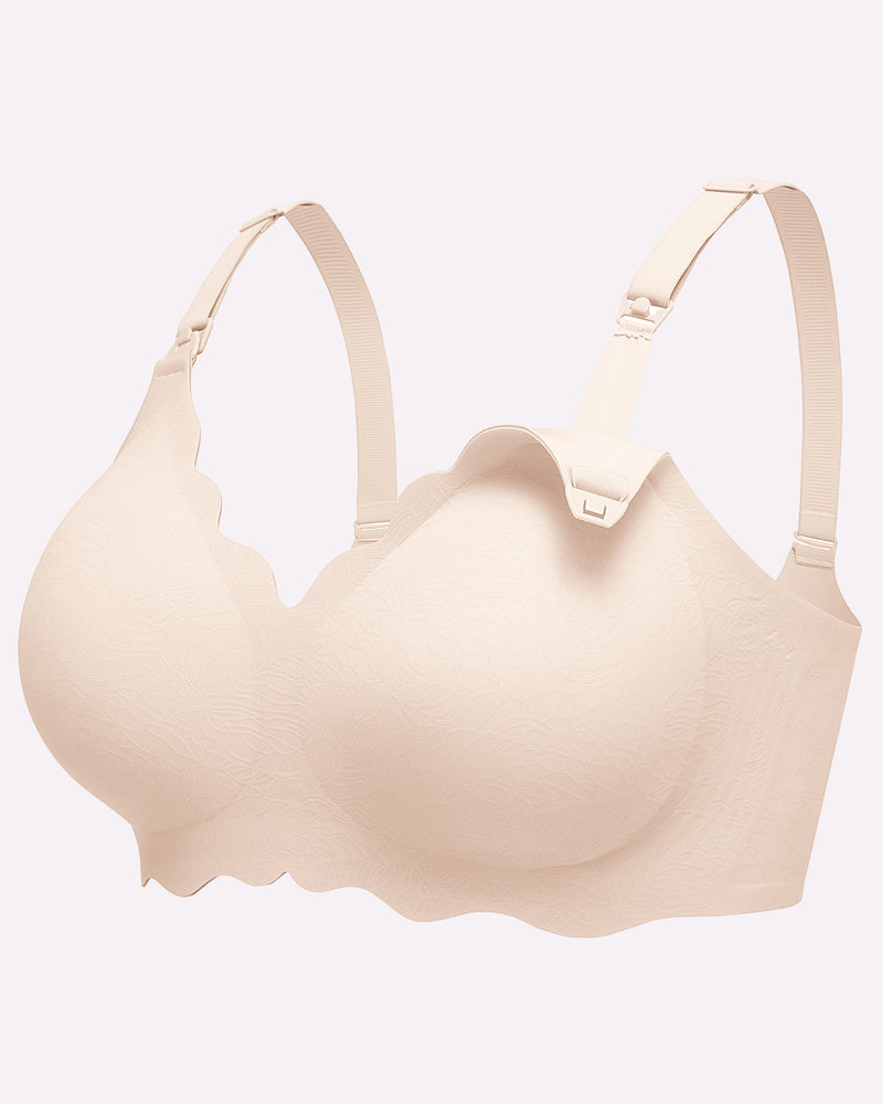 Seamless nursing maternity bra in beige, wide underband, adjustable back straps