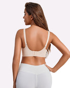 Seamless nursing maternity bra back view, beige with adjustable straps and hook closure