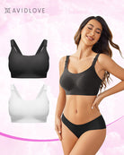 2-pack nursing bras, wireless seamless scoop bras in black and white