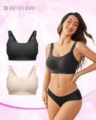 2-pack nursing bras, wireless seamless scoop bras in black and cream
