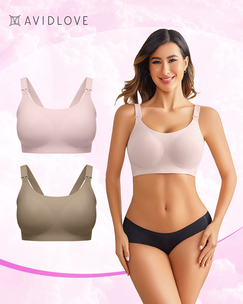 2-pack nursing bras, wireless seamless scoop bras in pink and olive